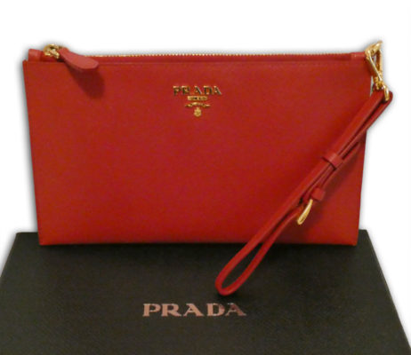 Prada 1M1441 fuoco red saffiano leather wrist pouch wristlet clutch bag ...