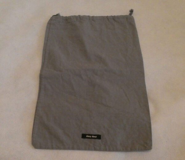 Miu Miu grey cotton drawstring dustbag, size approx 20cm x 32cm