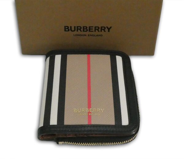 Burberry archive beige & bridle brown allington icon stripe e-canvas  compact wallet purse, new with box & receipt - Labels Most Wanted