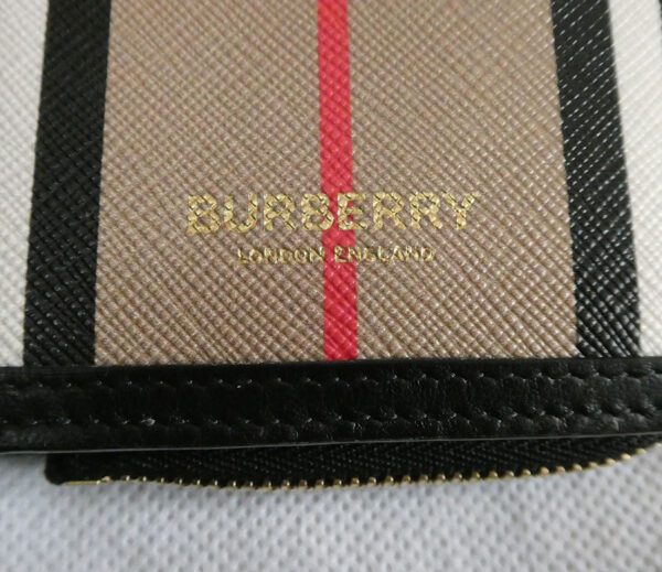 Burberry Ladies Small Monogram Stripe E-canvas Compact Wallet In Bridle  Brown