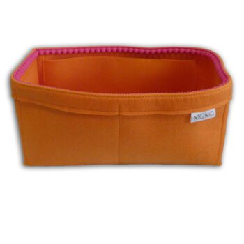 mono-orange-felt-liner-organiser-with-pink-pom-pom-trim-for-large-bag