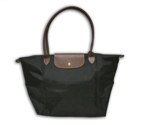 Longchamp black recycled canvas large le pliage tote shoulder bag, new