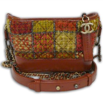 Chanel orange rust calfskin leather & quilted tweed small gabrielle hobo shoulder bag