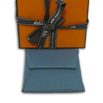 Hermes new blue jean & havana mysore goatskin leather bastia verso change coin purse with box & receipt